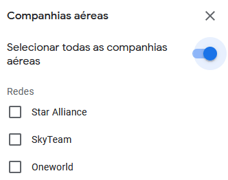 Google Flights: Companhias aéreas