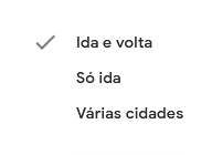 Google Flights: Tipo do Trecho